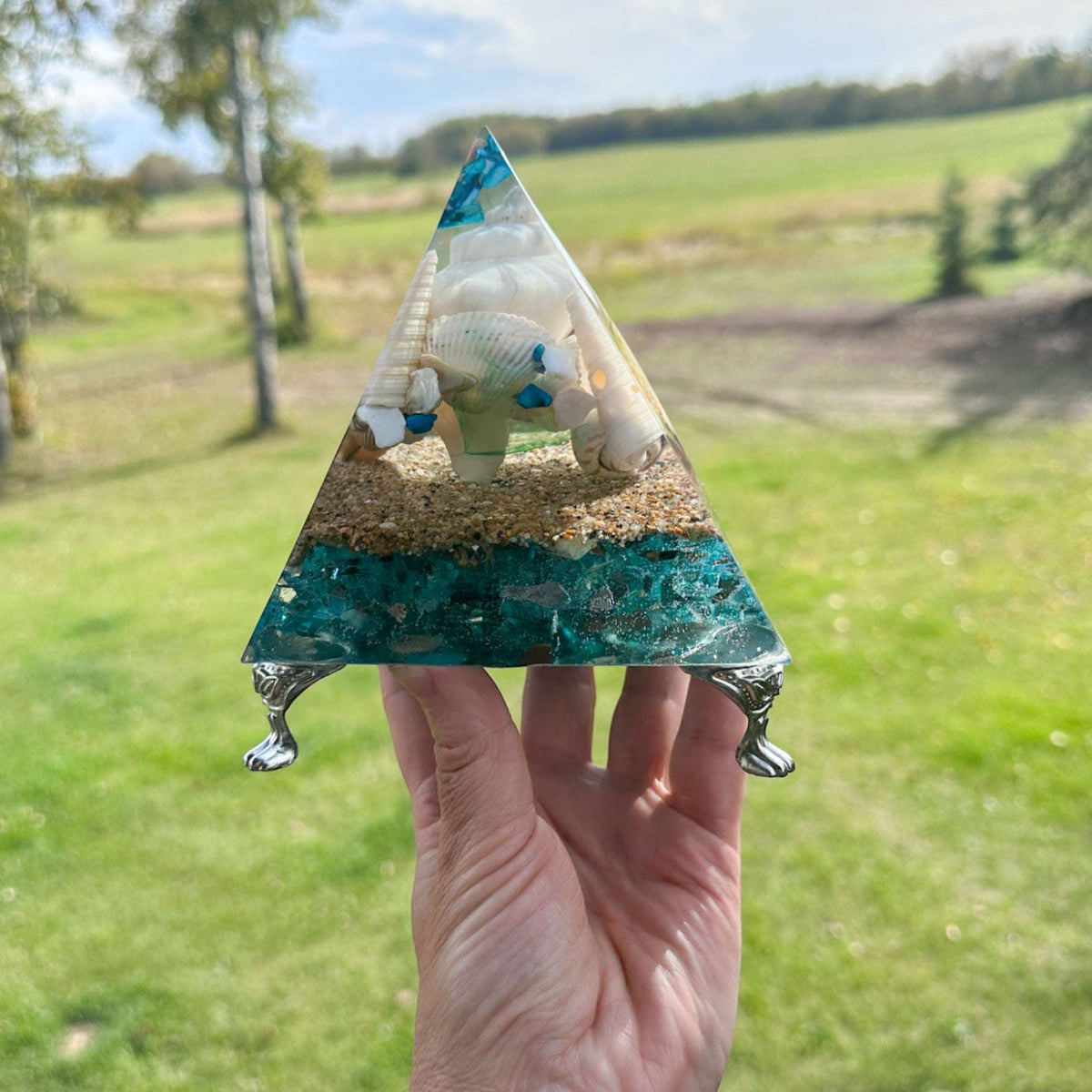 Handmade Ocean-Inspired Resin Pyramid – Bring the Beach Home