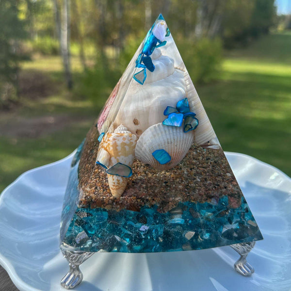 Handmade Ocean-Inspired Resin Pyramid – Bring the Beach Home