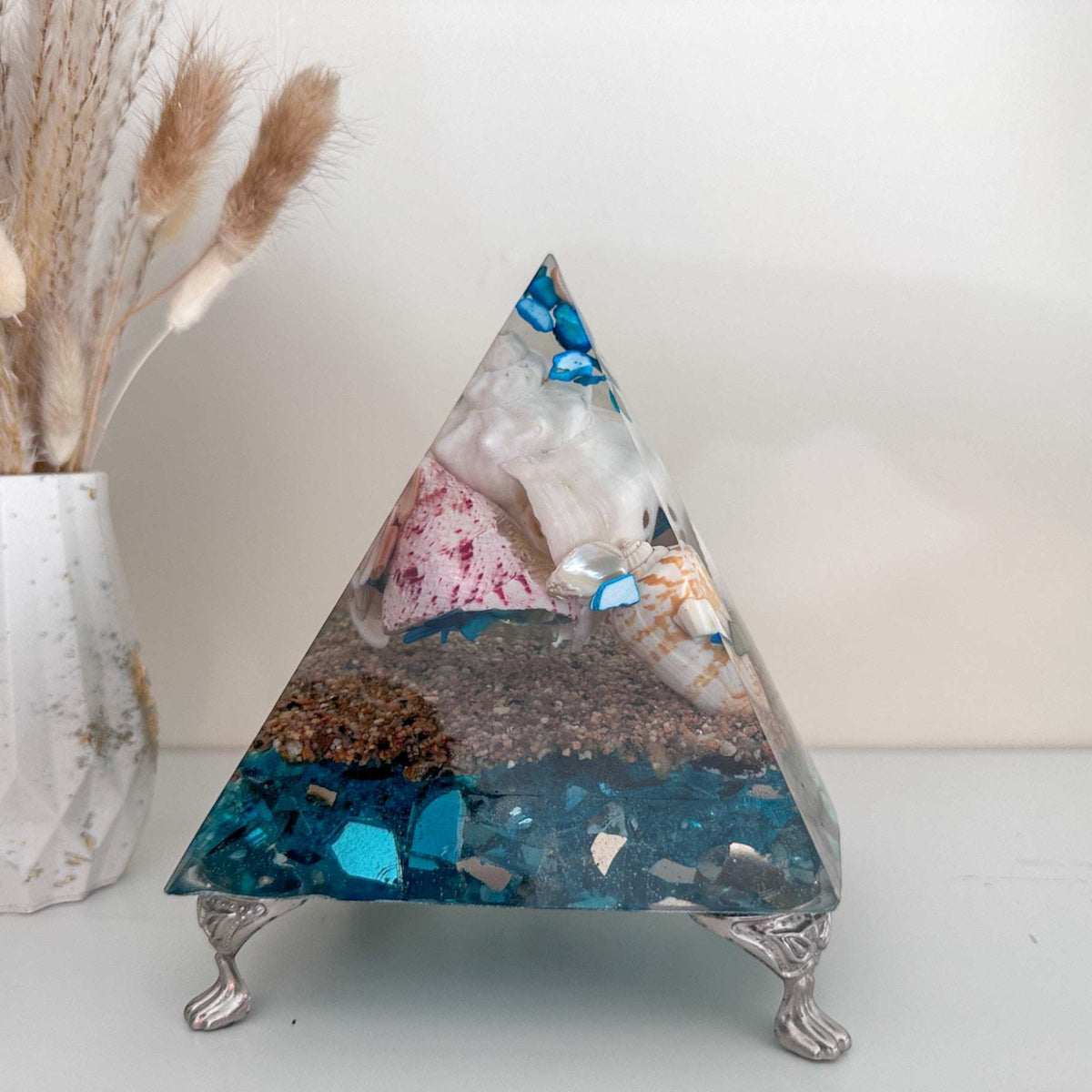 Handmade Ocean-Inspired Resin Pyramid – Bring the Beach Home