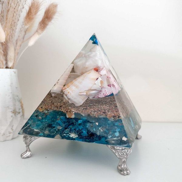 Handmade Ocean-Inspired Resin Pyramid – Bring the Beach Home