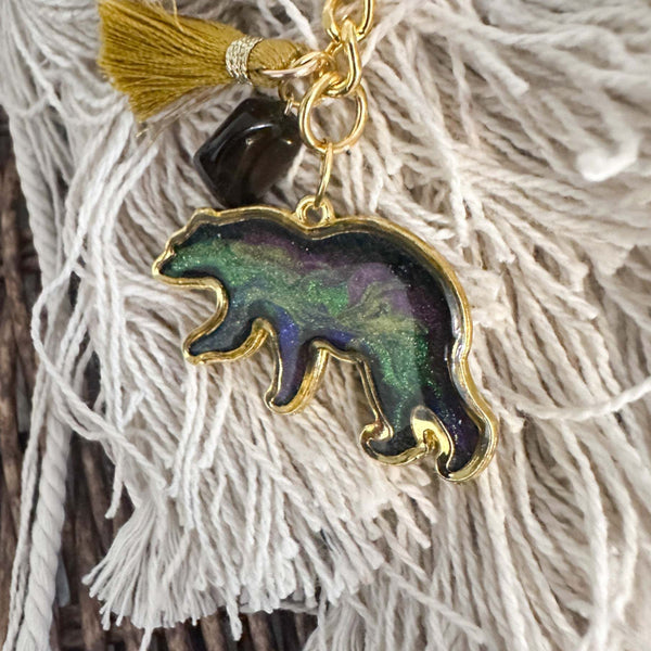 Northern Lights Spirit Bear - Handmade Resin Aurora Keychain
