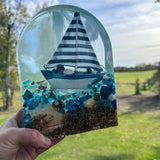 Handmade Resin Sailboat Sculpture – A Tranquil Ocean Scene Illuminated