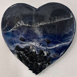 Midnight Tide Heart Art | Black Glass Beach & Deep Blue Resin Ocean