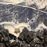 Midnight Tide Heart Art | Black Glass Beach & Deep Blue Resin Ocean