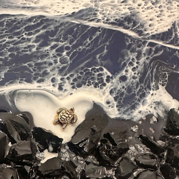 Midnight Tide Heart Art | Black Glass Beach & Deep Blue Resin Ocean