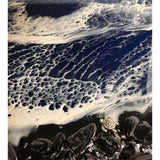 Midnight Tide Heart Art | Black Glass Beach & Deep Blue Resin Ocean