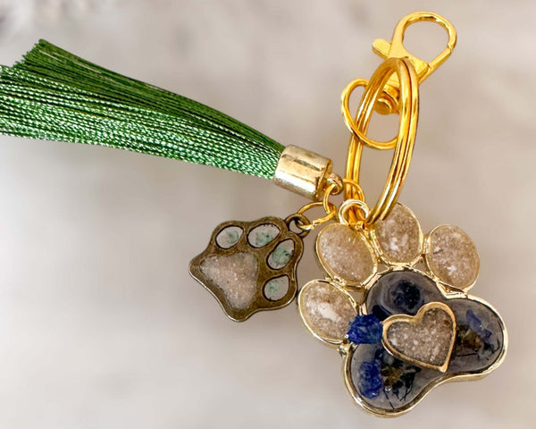Memorial Pet Keepsake Keychain - Dog & Cat Custom Handmade Resin Paw
