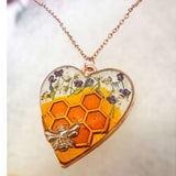 Bee Pendant - Blossom Buzz Harmony Heart - Handmade with Dried Flowers