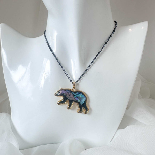 Northern Lights Spirit Bear Pendant - Handmade Resin Aurora Bear  