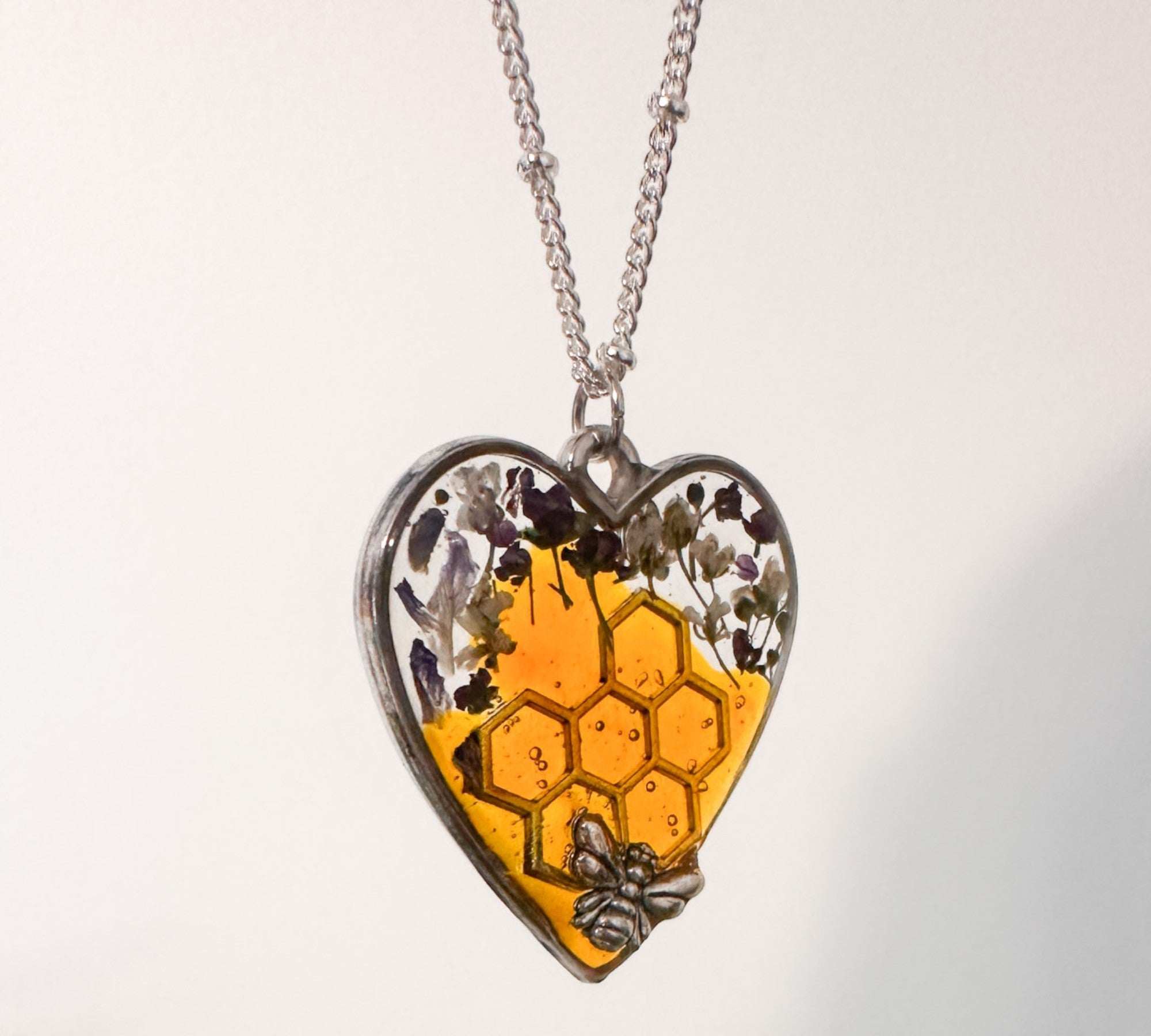 Bee Pendant - Blossom Buzz Harmony Heart - Handmade with Resin
