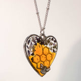 Bee Pendant - Blossom Buzz Harmony Heart - Handmade with Dried Flowers