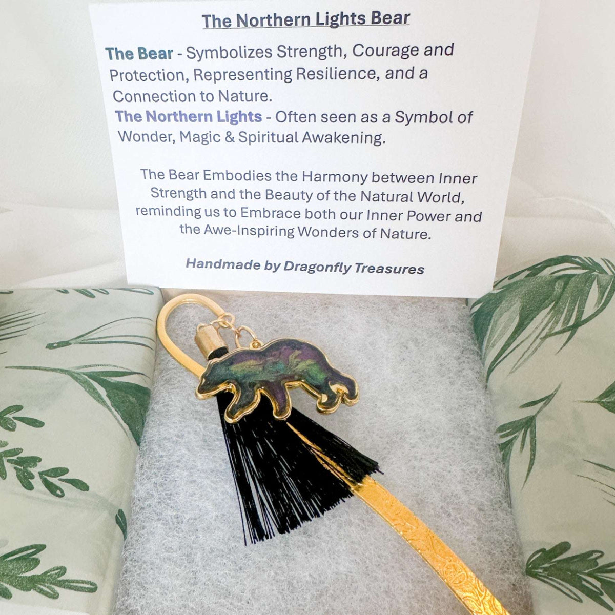 Northern Lights Spirit Bear - Handmade Resin Aurora Bookmark