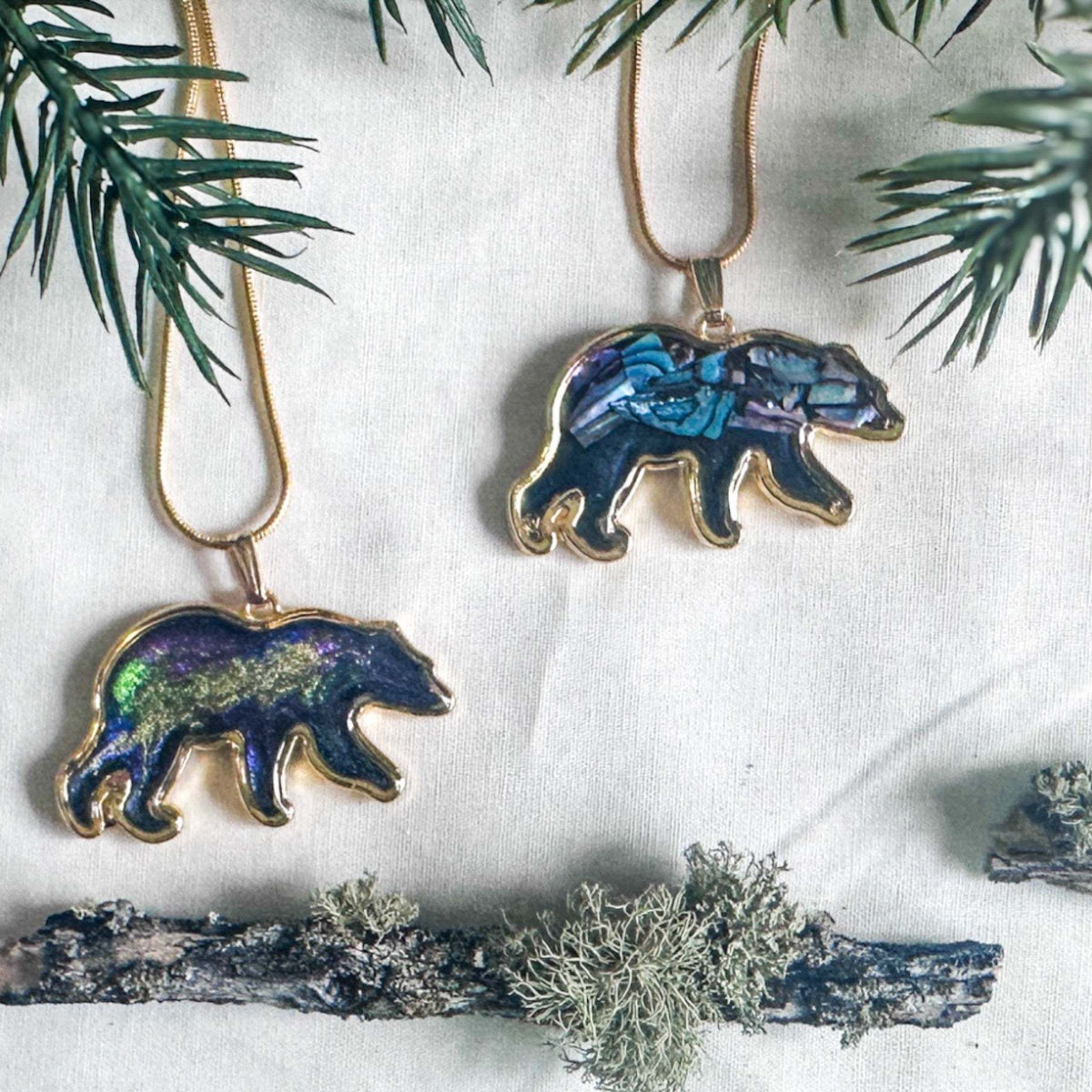 Northern Lights Spirit Bear Pendant - Handmade Resin Aurora Bear  