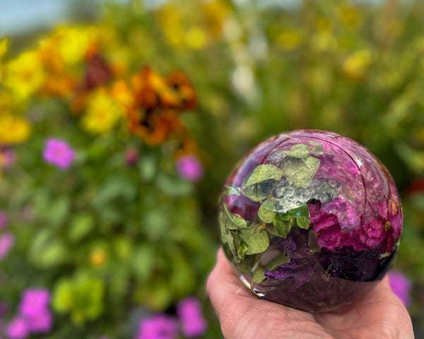 Carnation Eternal Garden: Deep Purple Resin Sphere with LED Light Base