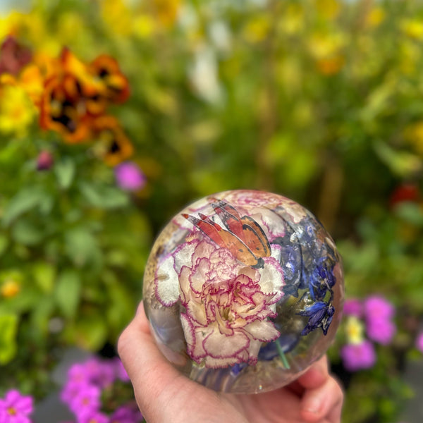 Carnation Garden Sphere - Whimsical Floral Handmade Resin Home Decor