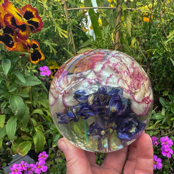 Carnation Garden Sphere - Whimsical Floral Handmade Resin Home Decor