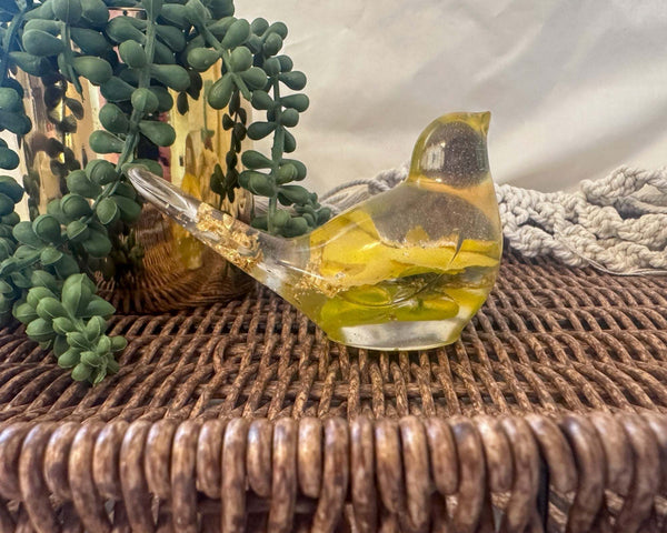 Golden Pansy Songbird - Handmade Yellow Pansy Resin Bird Decor