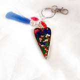 Handcrafted Floral Heart bag charm with real dried flowers and a silk tassel