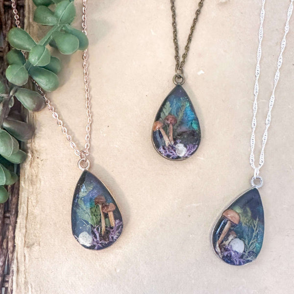 Enchanted Northern Lights Forest Teardrop Pendant  - Handmade Jewelry