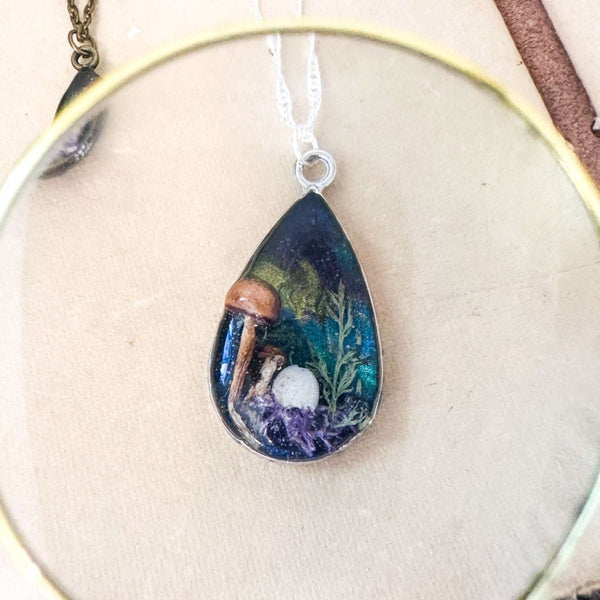 Enchanted Northern Lights Forest Teardrop Pendant  - Handmade Jewelry