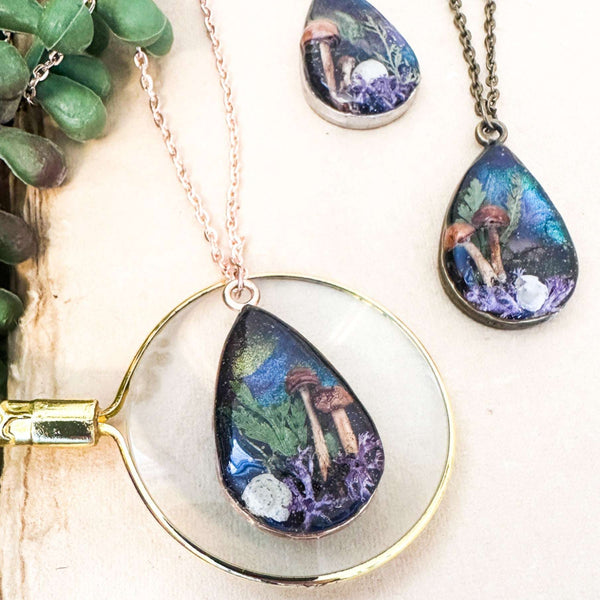 Enchanted Northern Lights Forest Teardrop Pendant  - Handmade Jewelry