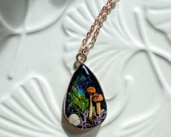 Enchanted Northern Lights Forest Teardrop Pendant  - Handmade Jewelry