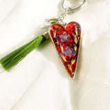 Handcrafted Floral Heart bag charm with real dried flowers and a silk tassel