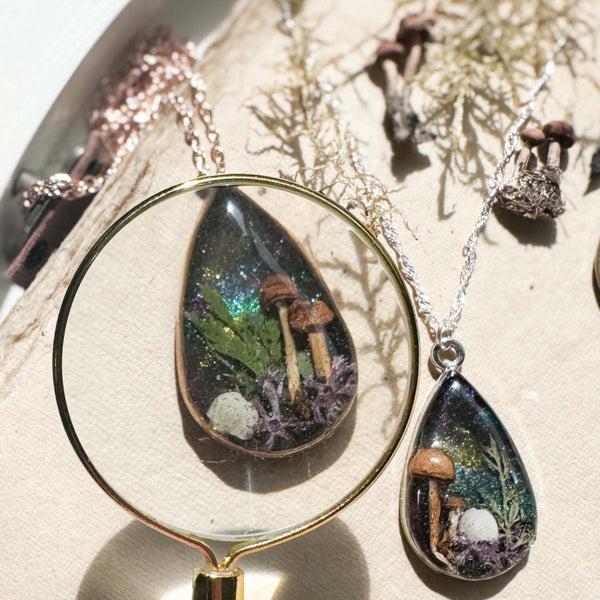 Enchanted Northern Lights Forest Teardrop Pendant  - Handmade Jewelry