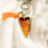 Handcrafted Floral Heart bag charm with real dried flowers and a silk tassel