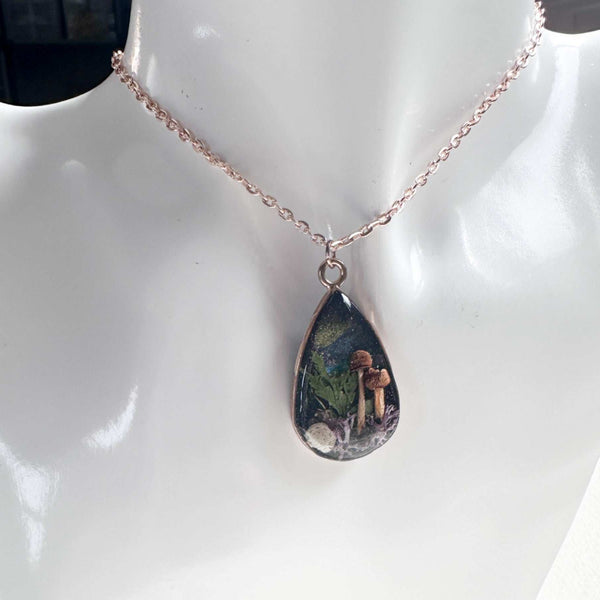 Enchanted Northern Lights Forest Teardrop Pendant  - Handmade Jewelry