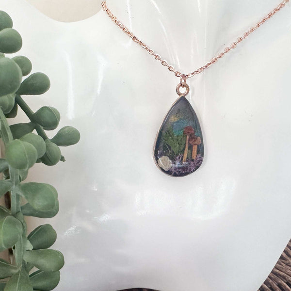 Enchanted Northern Lights Forest Teardrop Pendant  - Handmade Jewelry