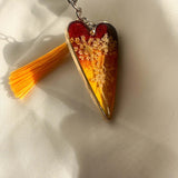 Handcrafted Floral Heart bag charm with real dried flowers and a silk tassel