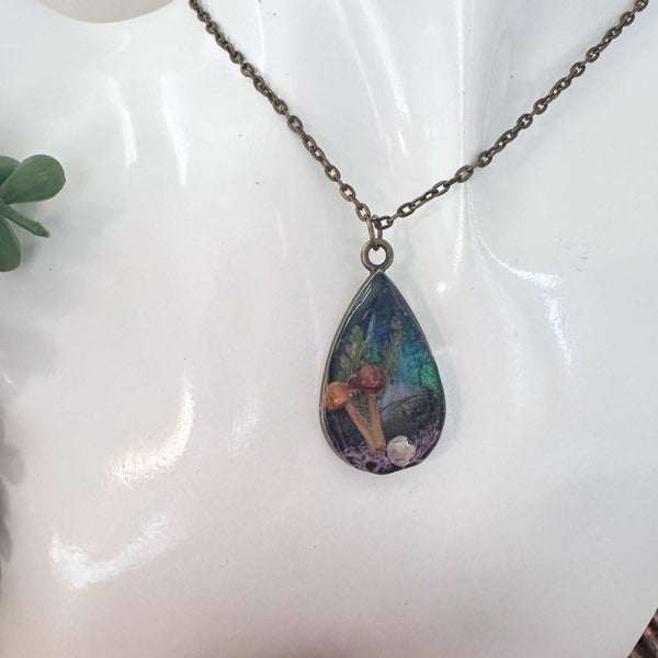 Enchanted Northern Lights Forest Teardrop Pendant  - Handmade Jewelry
