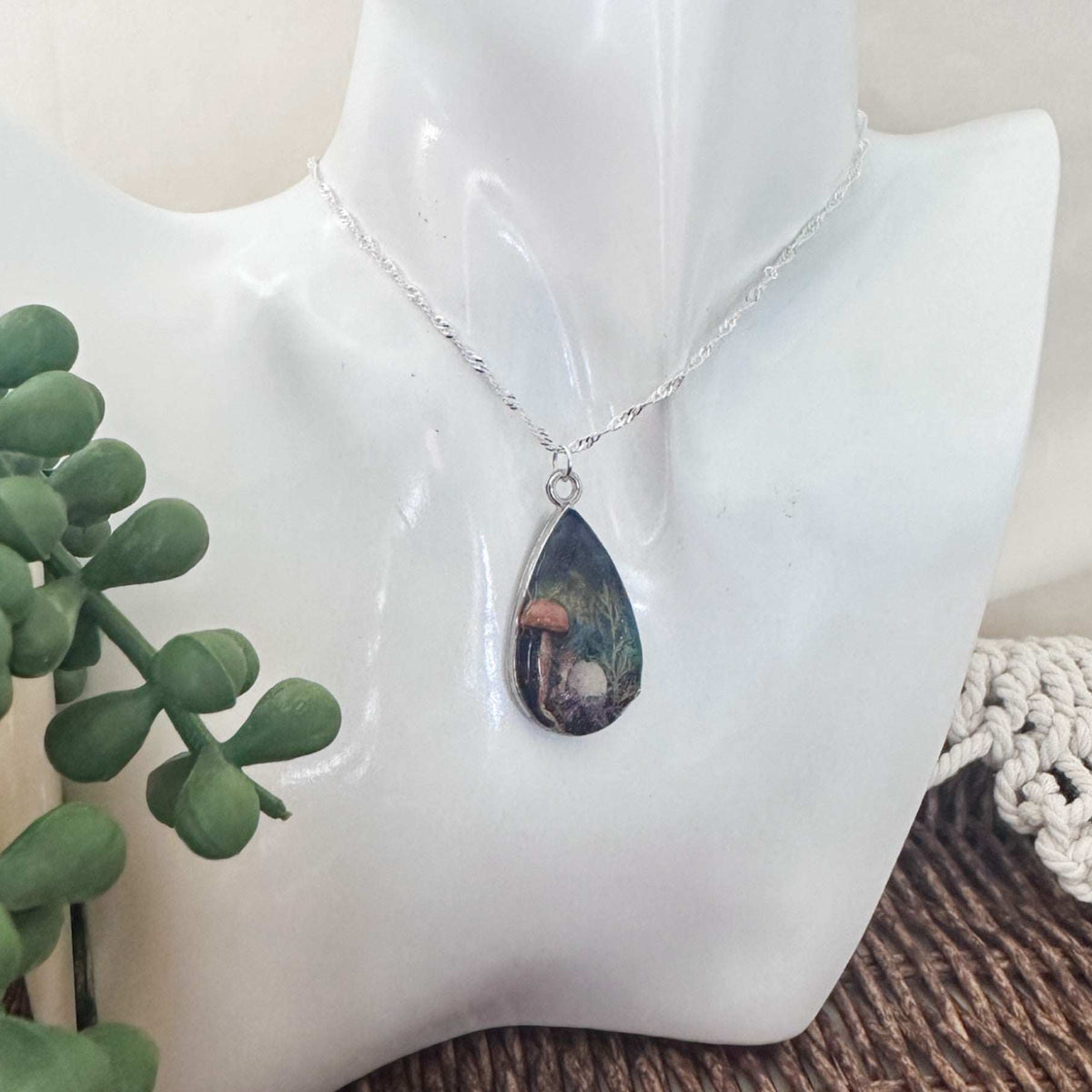 Enchanted Northern Lights Forest Teardrop Pendant  - Handmade Jewelry