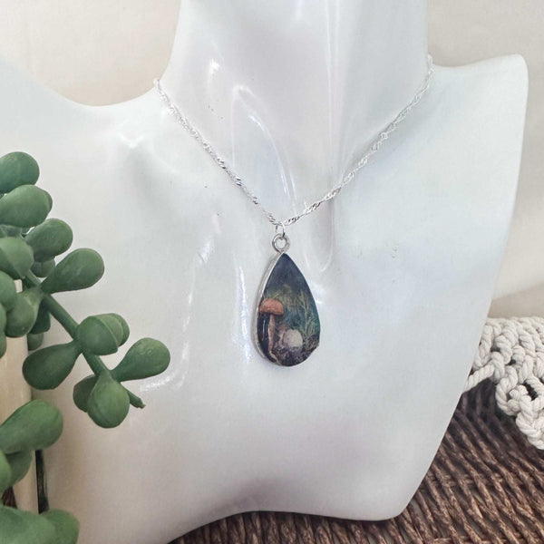 Enchanted Northern Lights Forest Teardrop Pendant  - Handmade Jewelry