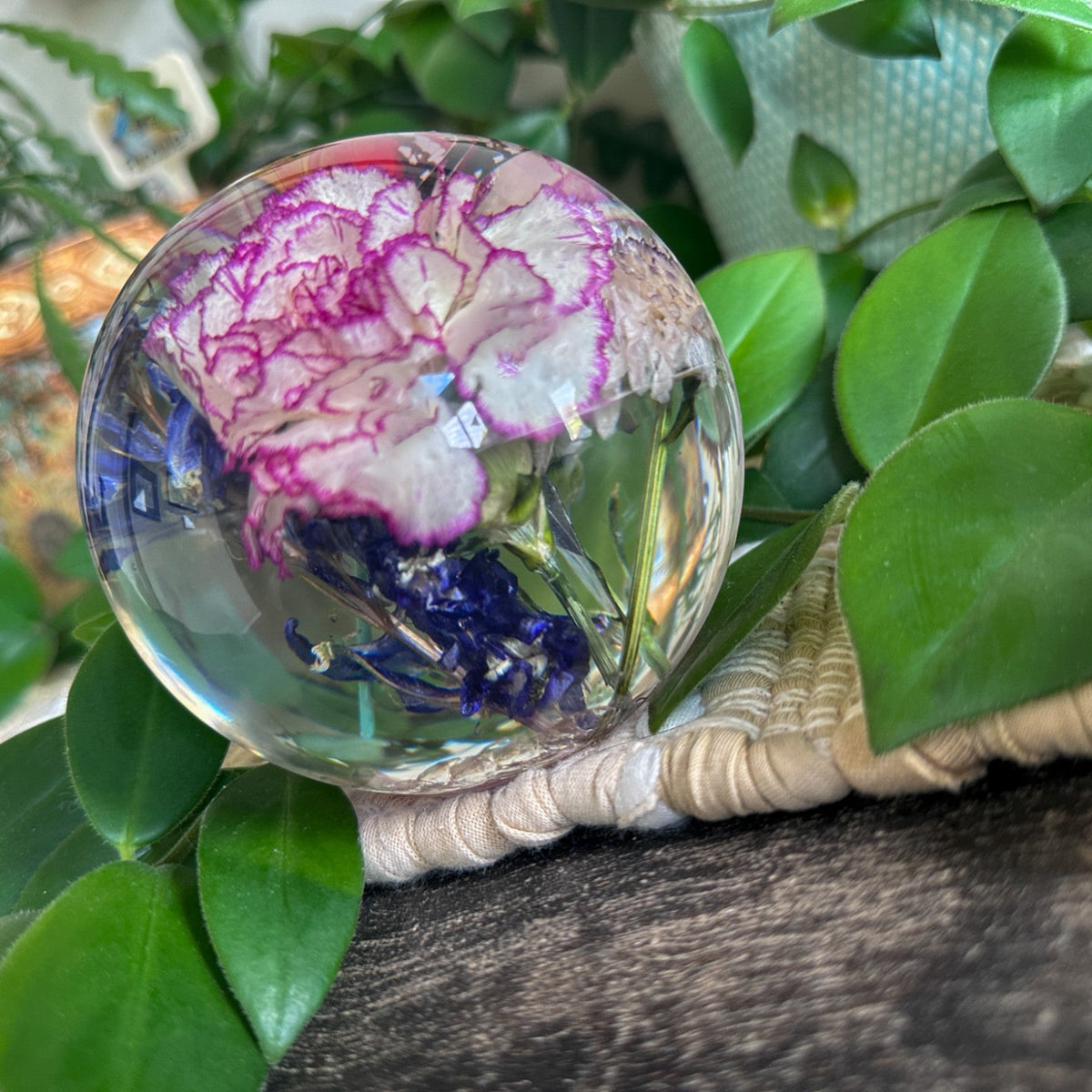 Carnation Garden Sphere - Whimsical Floral Handmade Resin Home Decor