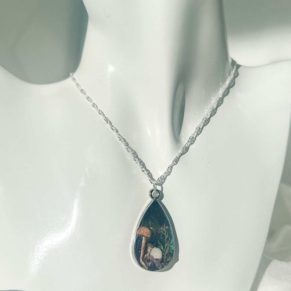 Enchanted Northern Lights Forest Teardrop Pendant  - Handmade Jewelry