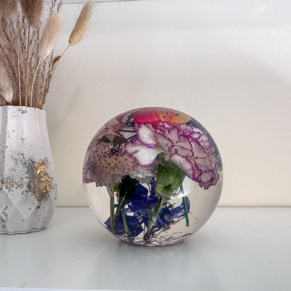 Carnation Garden Sphere - Whimsical Floral Handmade Resin Home Decor