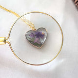 Everlasting Garden Heart Pendant - Handmade Dried Flower Gold Necklace