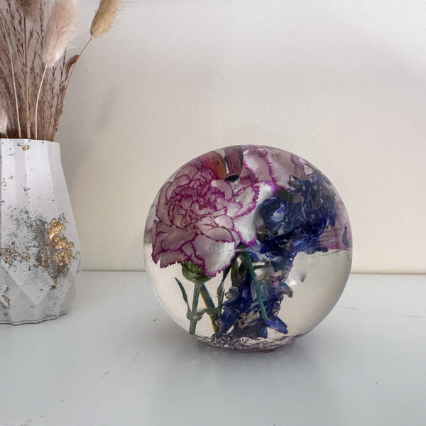 Carnation Garden Sphere - Whimsical Floral Handmade Resin Home Decor