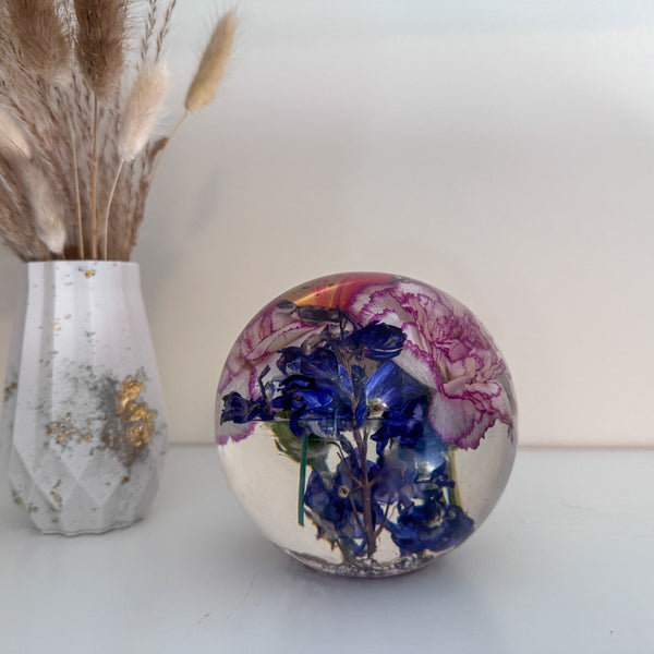 Carnation Garden Sphere - Whimsical Floral Handmade Resin Home Decor