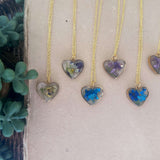 Everlasting Garden Heart Pendant - Handmade Dried Flower Gold Necklace