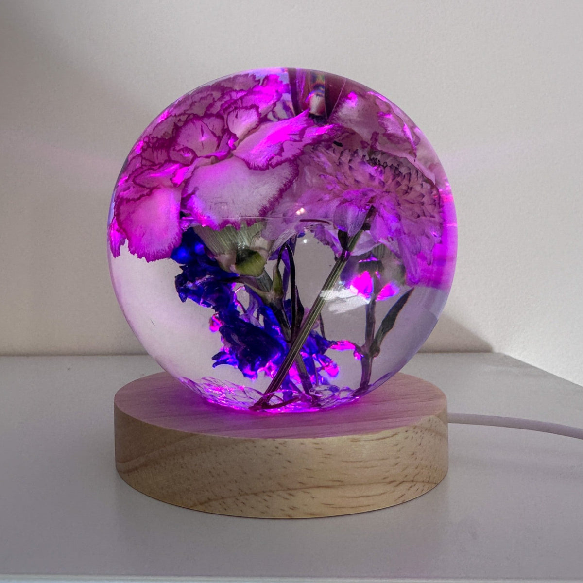 Carnation Garden Sphere - Whimsical Floral Handmade Resin Home Decor