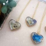 Everlasting Garden Heart Pendant - Handmade Dried Flower Gold Necklace