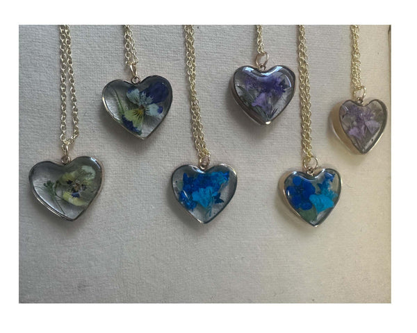 Everlasting Garden Heart Pendant - Handmade Dried Flower Gold Necklace