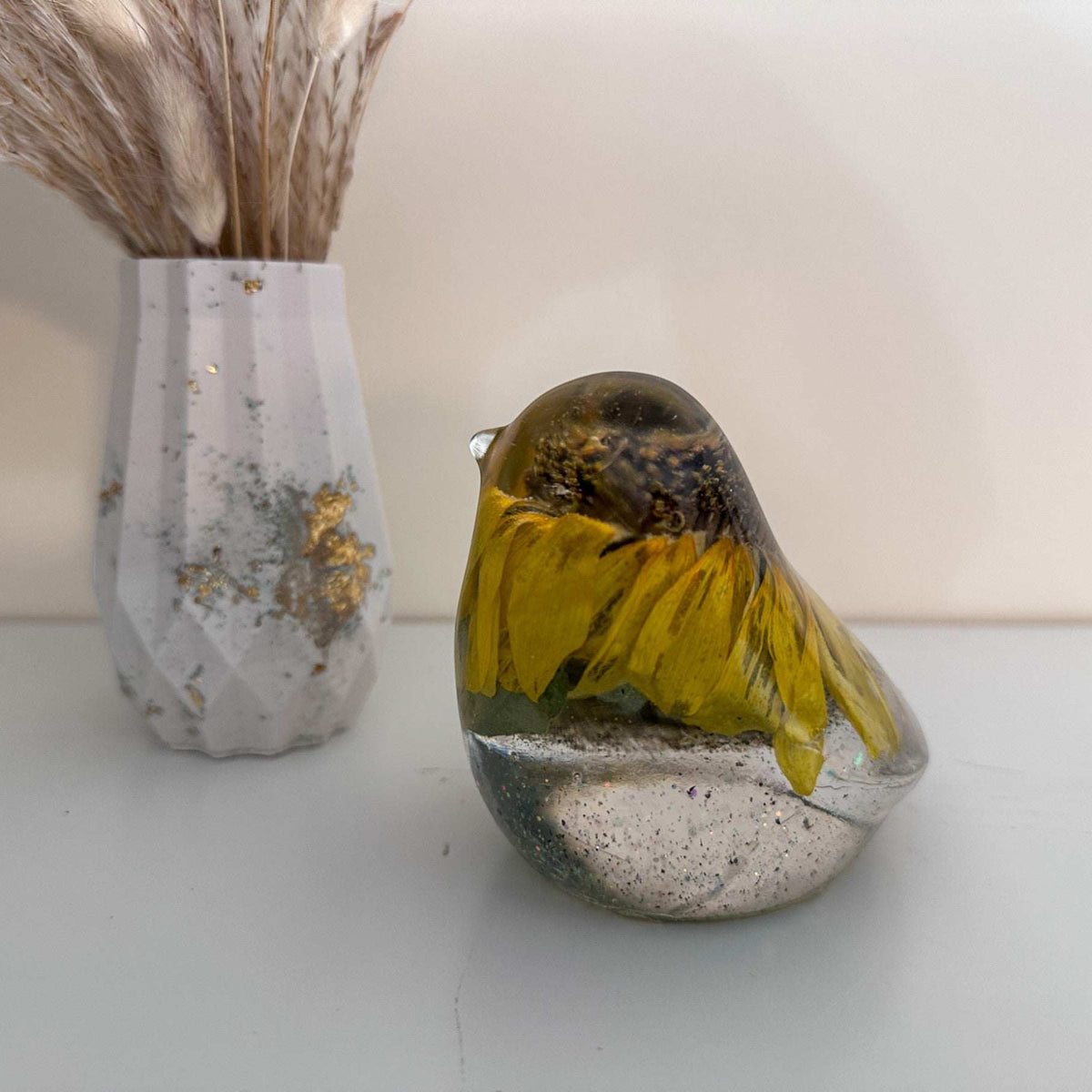 Sunflower Bella Bloom - Handmade Dried Sunflower Resin Bird Home Decor