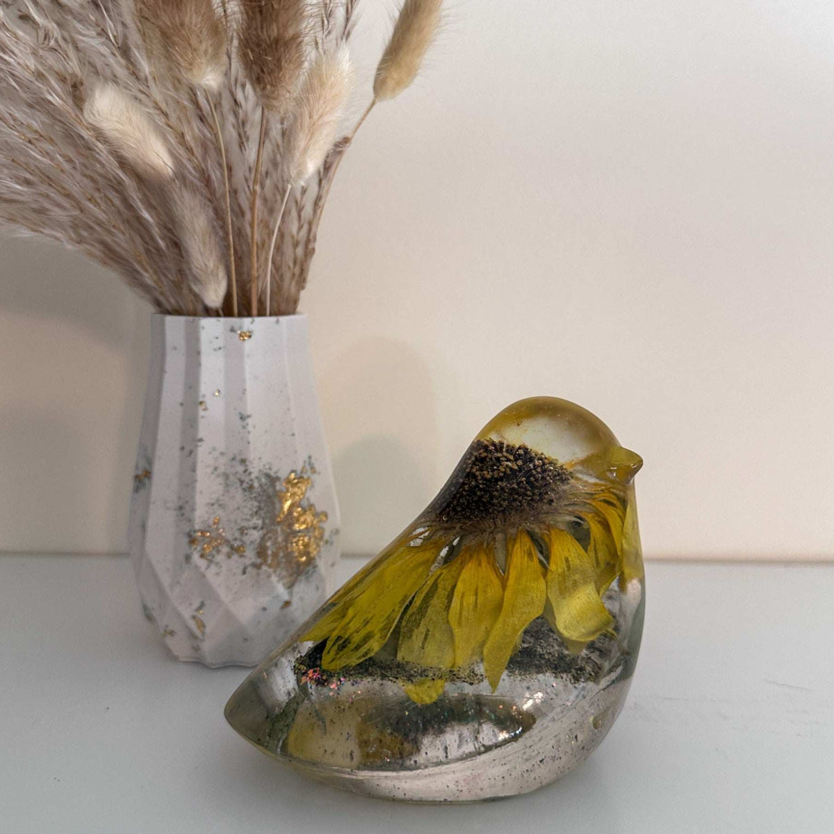 Sunflower Bella Bloom - Handmade Dried Sunflower Resin Bird Home Decor