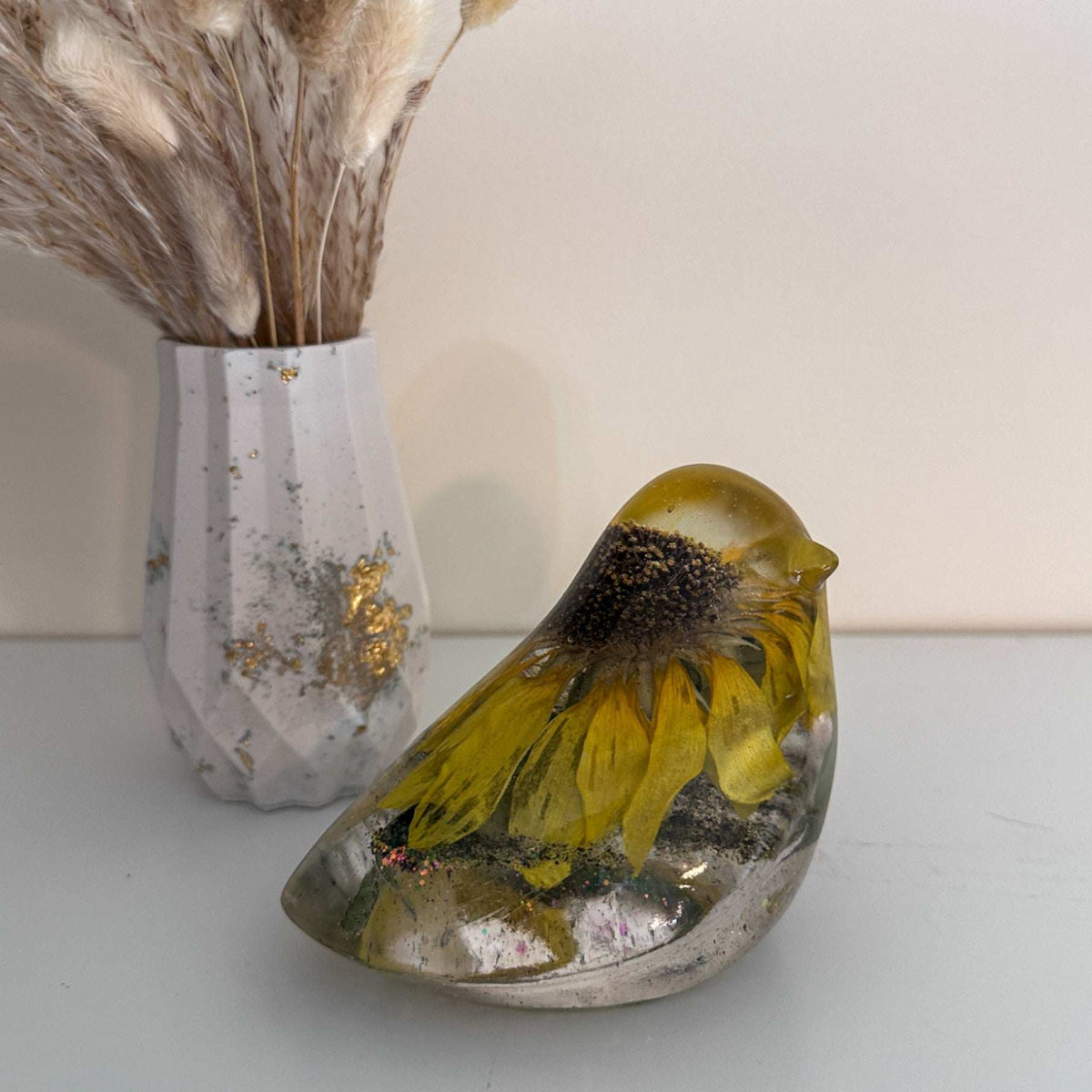 Sunflower Bella Bloom - Handmade Dried Sunflower Resin Bird Home Decor