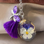 Pansy Petal Whispers - Handmade Resin Pressed Pansy Bag Charm Keychain