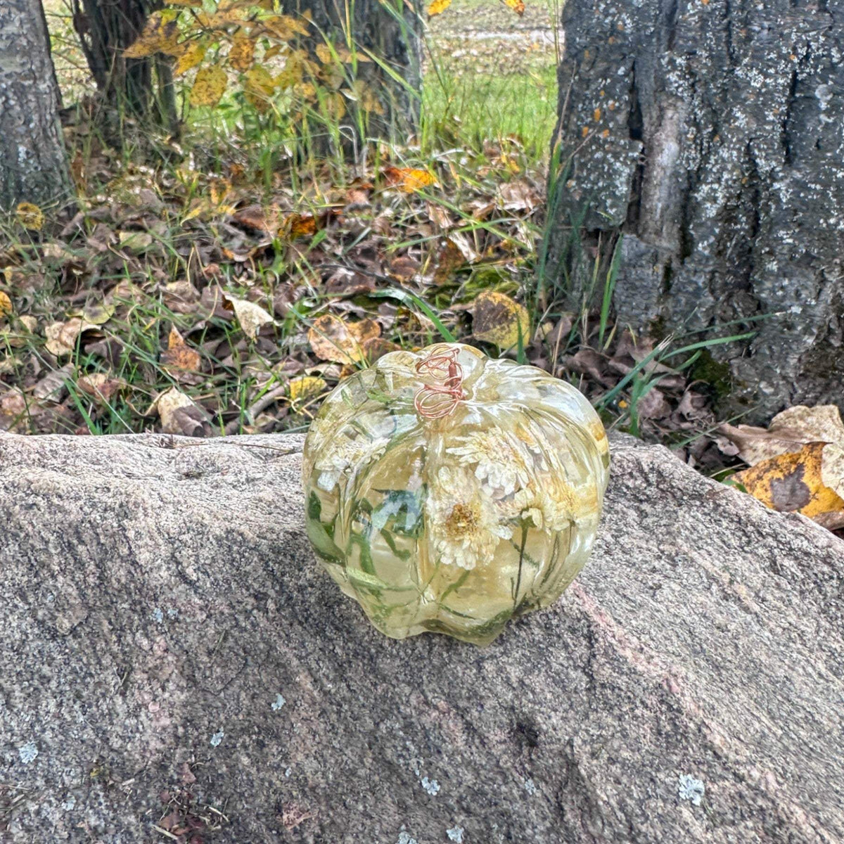 Pumpkin Pearly Blooms - Handmade Resin Pumpkin Floral Home Decor